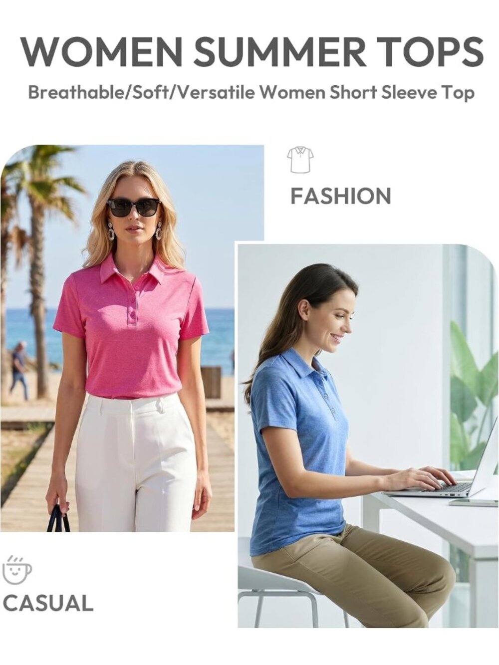Stylish Women's Golf Polo Shirts - Short Sleeve, Perfect for Sports & Casual - Picture 6 of 6